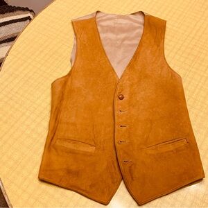 Vtg Golden Tan Suede Vest leather buttons western Cottagecore boho Large